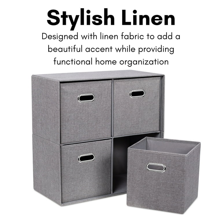 Birdrock Home Linen Cube Organizer Shelf with 4 Storage Bins Gray