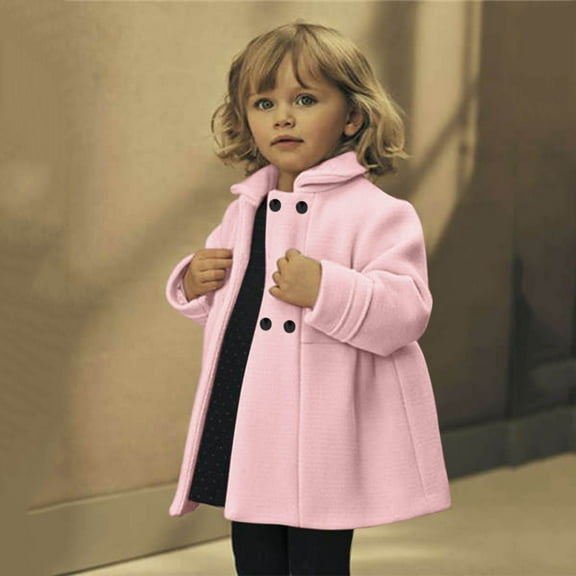 JAHH Baby Girls Wool Blend Coat Jacket Winter Warm Breas𝗍ed Trench Coat, Outwear for Toddler Kids 18M-6T Lightweight