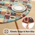 thumbnail image 2 of Round Fitted Tablecloth with Elastic Edge, 100% Waterproof Oil Proof Plastic Table Cover, Vinyl Flannel Backed Tablecloth Fits 36"-44" Round Tables for Dinner, Outdoor, Picnic, Patterned Cups, 2 of 4