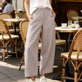 thumbnail image 5 of Utoimkio Women's Gingham Capri Pants Button High Waist Wide Leg Plaid Cropped Trousers with Side Pockets for Summer Daily Walking, 5 of 8