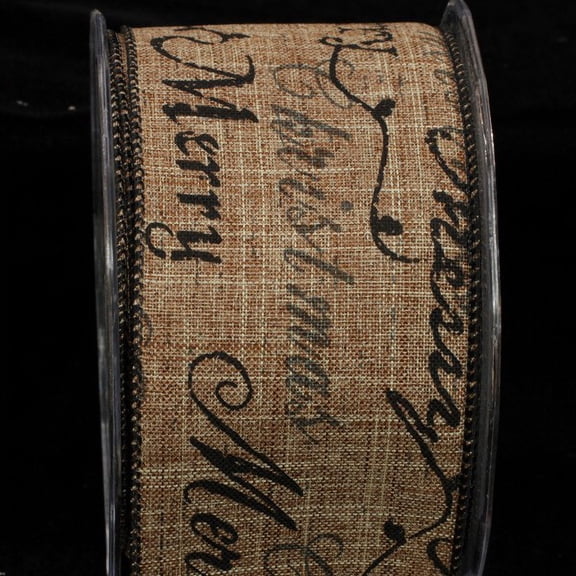 Brown and Black Holiday Script Wired Christmas Craft Ribbon 2.5" x 40 Yards