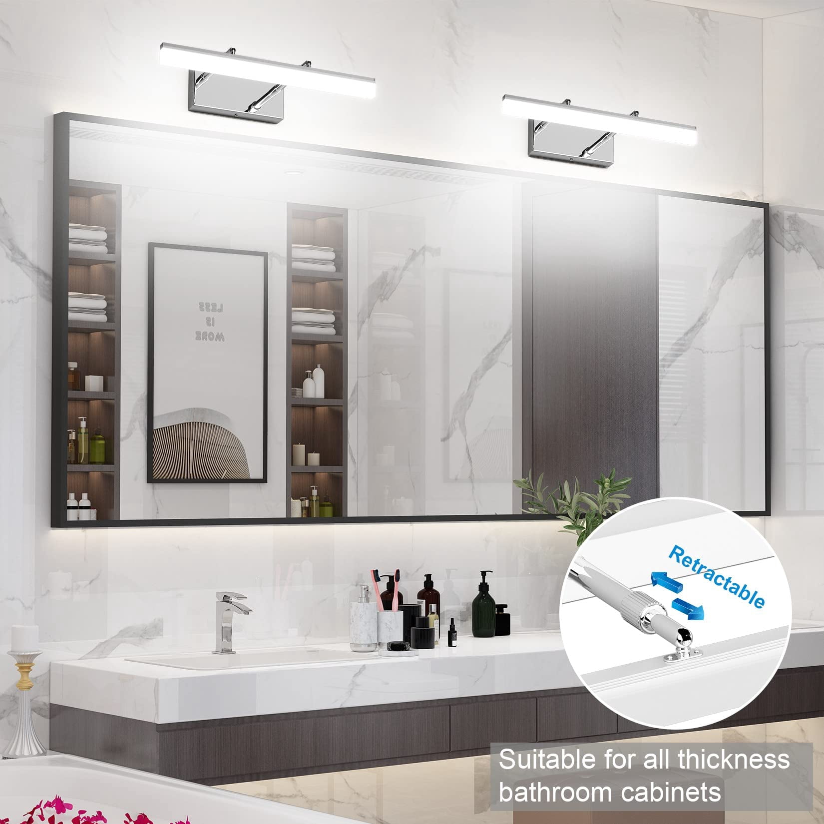 15.7 Inch Led Vanity Lights Adjustable Bathroom Wall Light Lighting Fixture Over Mirror Chrome Modern 5500k