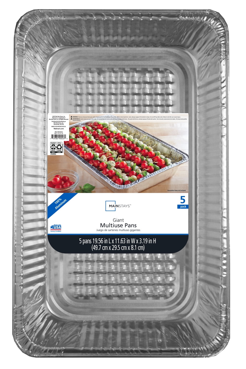 Mainstays Aluminum Full Steam Pan, 19.5" x 11.6", Giant Disposable Catering Pan, 5 Count