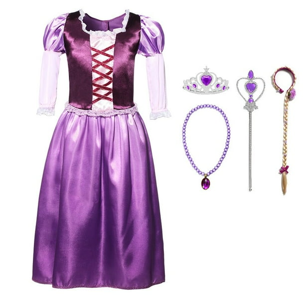 Vestido de princesa Rapunzel para niña, vestido de fiesta de pelo largo, disfraz de invierno, vestido morado de 2 a 10T Fivean unisex