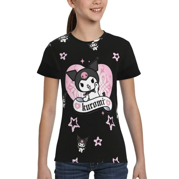 Kuromi Star Girls Shirts,Baby Girls' and Toddler Summer Short Sleeve Graphic T-Shirts 6-18 Years,XS