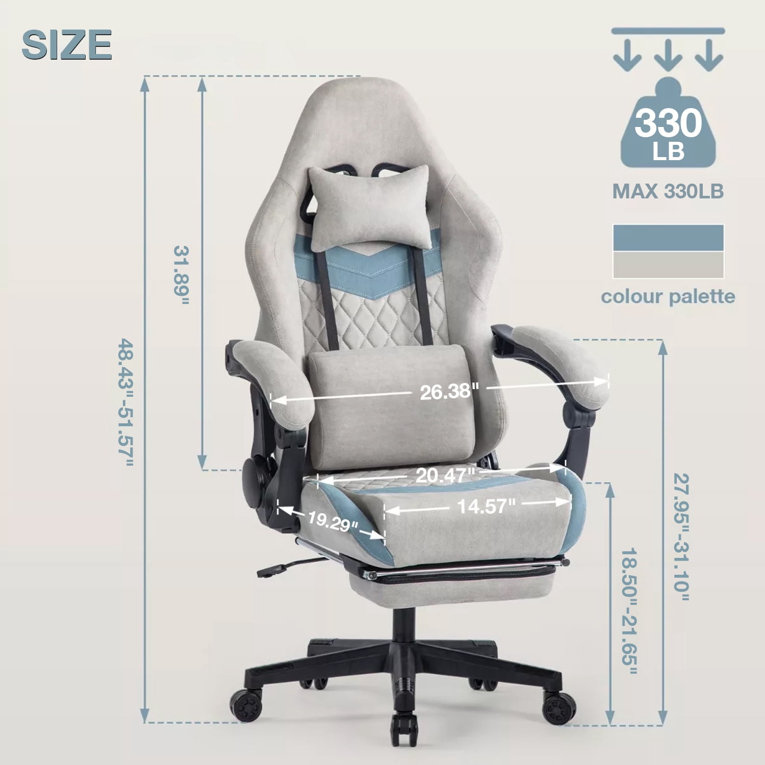 JONPONY Ergonomically adjustable esports chair, equipped with headrests and waist pillows, adjustable height, suitable for offices and gaming rooms，Grey