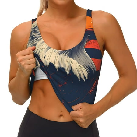 Qokaie American Bald Eagle A Pattern Womens Scoop Neck Sports Bra Breathable Workout Vest Padded U Back Medium Impact Fitness Gym Yoga Bra Workout Crop Top