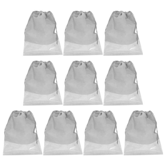 HOMEMAXS  10 Pcs Drawstring Bag Cotton Travel Storage Bags Organiser Shoe Grey
