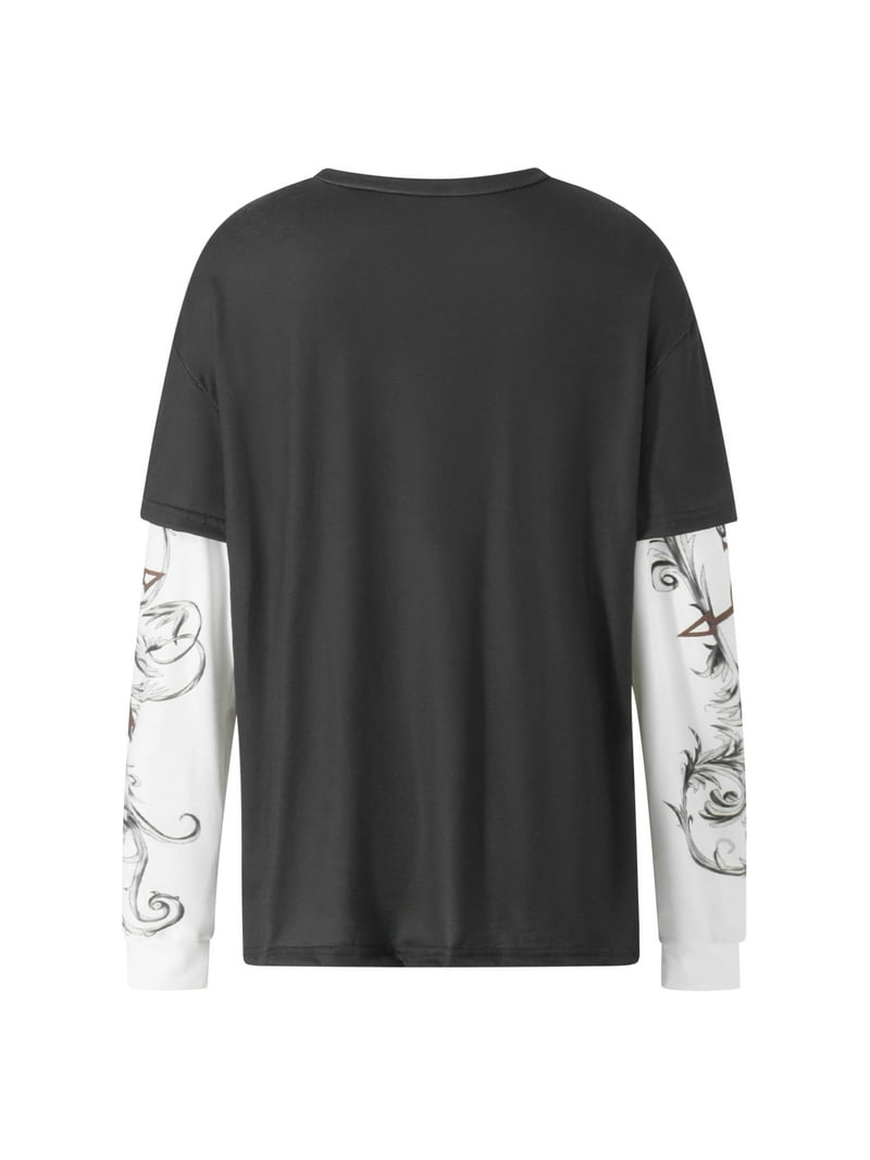 トップス y2k grunge Tattoo Design Long Sleeve Women Vintage Fairy Grunge Y2K Long Sleeve Shirt Slim Fit