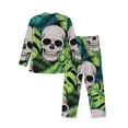 thumbnail image 2 of Kll Skull And Palm Leaves Sleepwear Mens Flannel Pajamas,Long Cotton Pj Set, 2 of 9