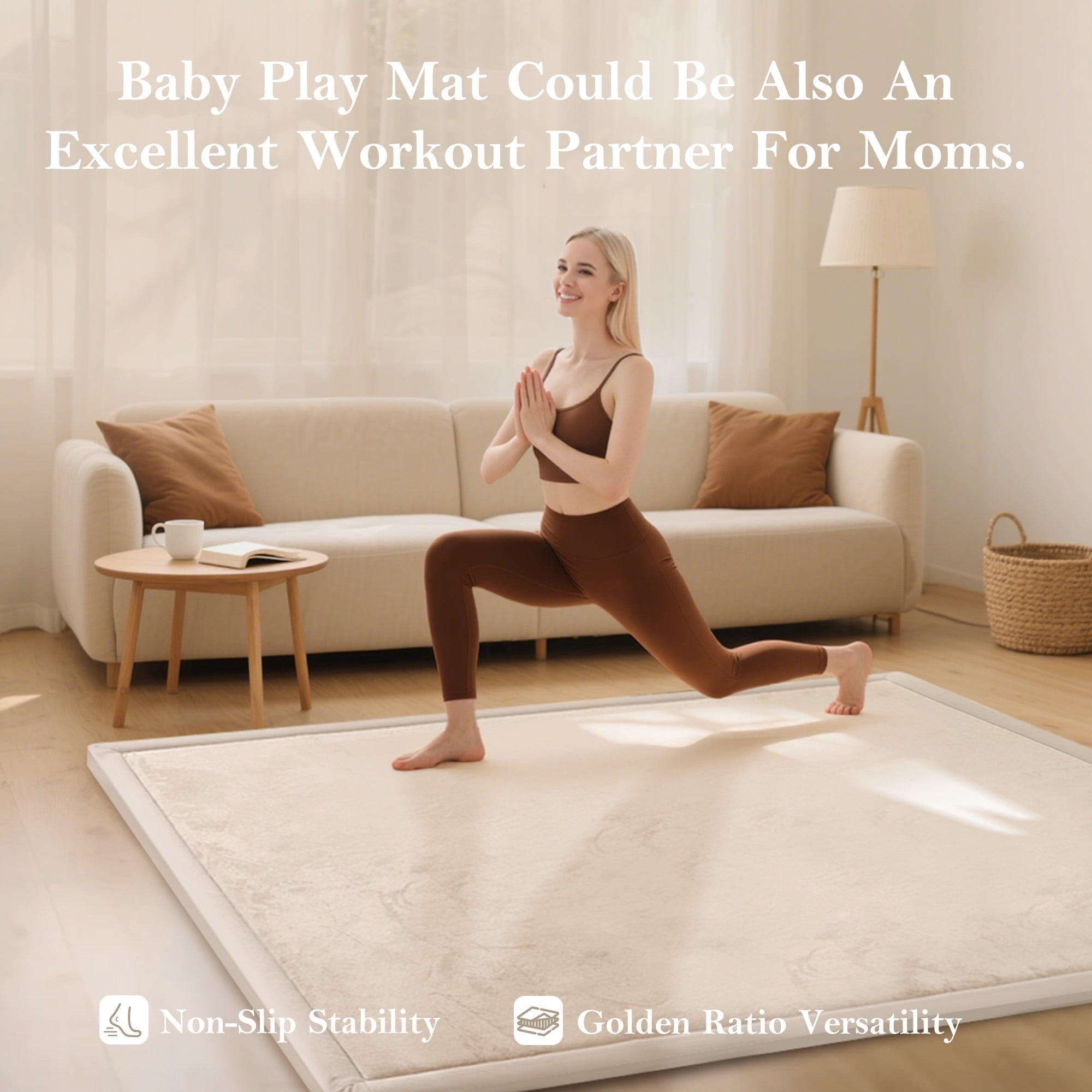 PapaMama Baby Play Mat, 1.2"Thick Memory Foam Area Rug, Soft Coral Velvet Baby Crawling Pad With Non-Slip Backing, 50"X50" Tummy Time Mat, Tatami Padded Carpet, Baby Nursery Rug For Toddlers
