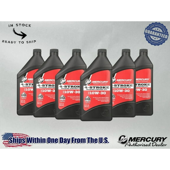 Mercury OEM SAE 10W-30 Mineral 4-Stroke Marine Engine Oil Quart 8M0078625-6PACK