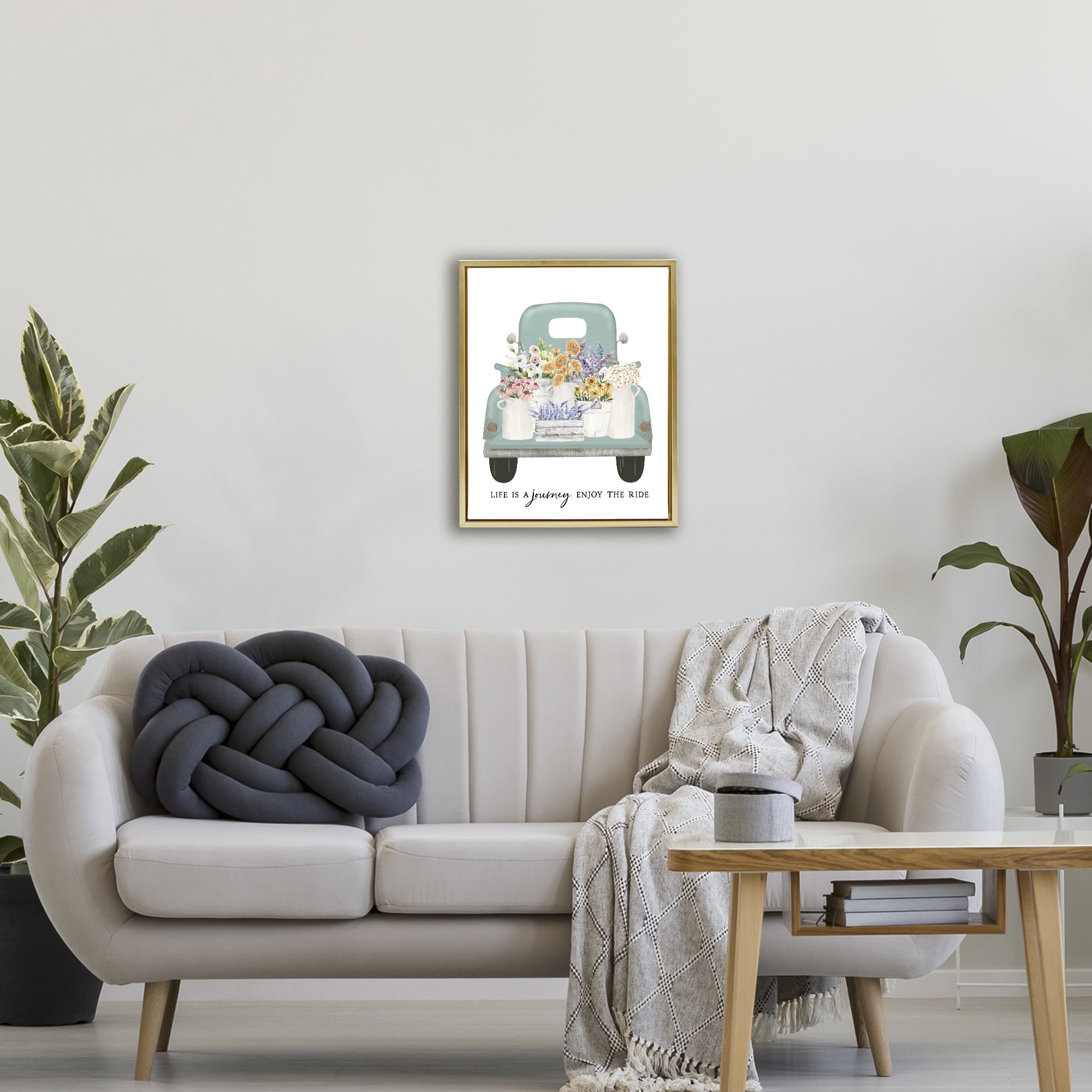 Enjoy The Ride Truck Gold Framed Floater Canvas Wall Art, design by Lettered and Lined