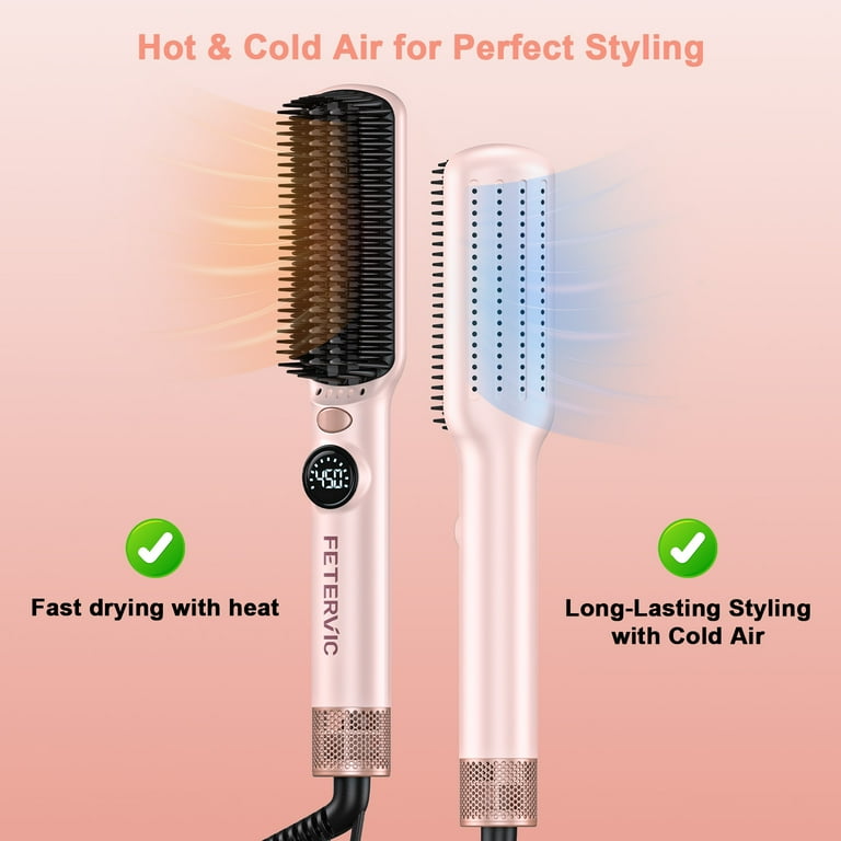 FETERVIC 3-in-1 Ionic Hair Straightener Brush – Hot Air Blow Dryer