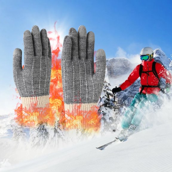 Gray Gloves Mittens for Women Men Warmed Finger Gloves New Autumn and Winter Outdoor Plus Velvet Thick Knitted Touched Screen Goves