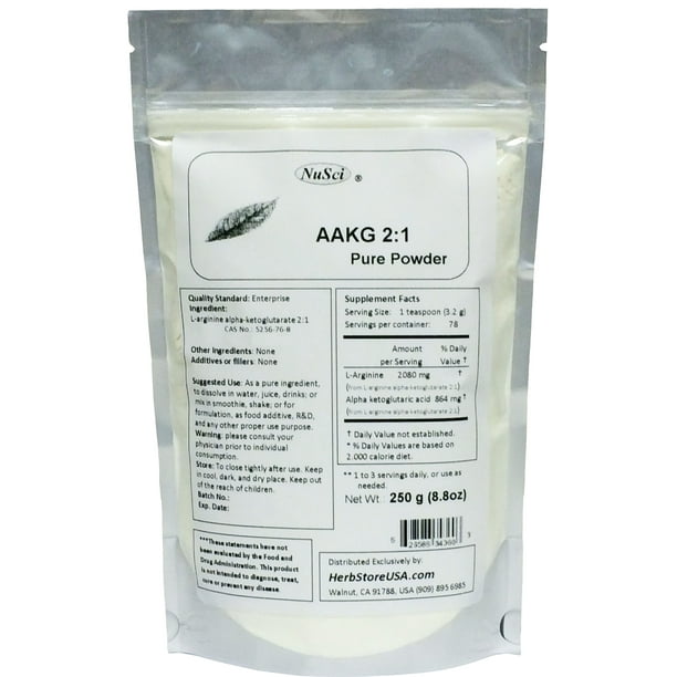 NuSci AAKG (21) LArginine Alpha Ketoglutarate (21) Pure Powder