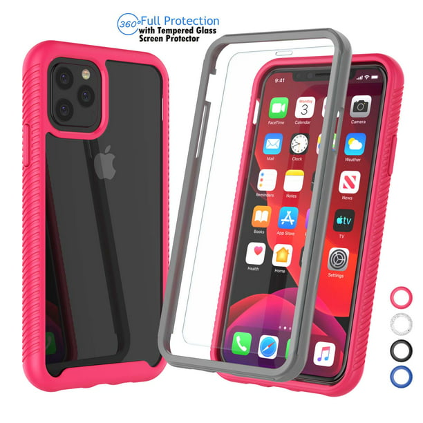 2019 iPhone 11 Pro Max 6.5" Case, Phone Case for iPhone XI Pro Max with Screen Njjex Full-body Rugged Bumper iPhone 11 Pro Max Case Tempered Glass Screen Protector Clear Back