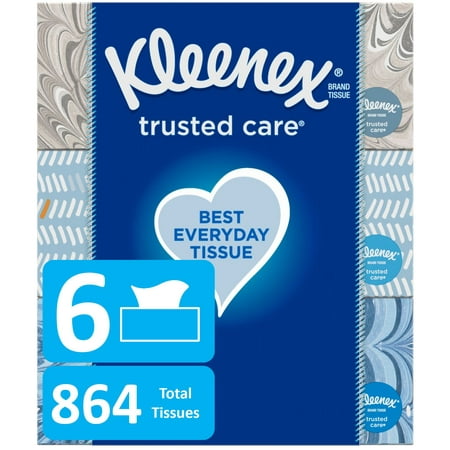 Epithelial Tissue - Kleenex Trusted Care Everyday Facial Tissues, 6 Flat Boxes, 144 Tissues per Box (864 Tissues Total)