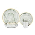 thumbnail image 3 of Fine China Artisan Marbled 20pc Dinner Set, Green with Gold Line, 3 of 5