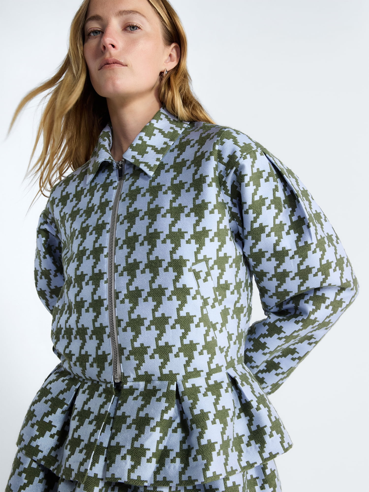 Free Assembly Women's and Women's Plus Houndstooth Peplum Jacket, Sizes XS-4X