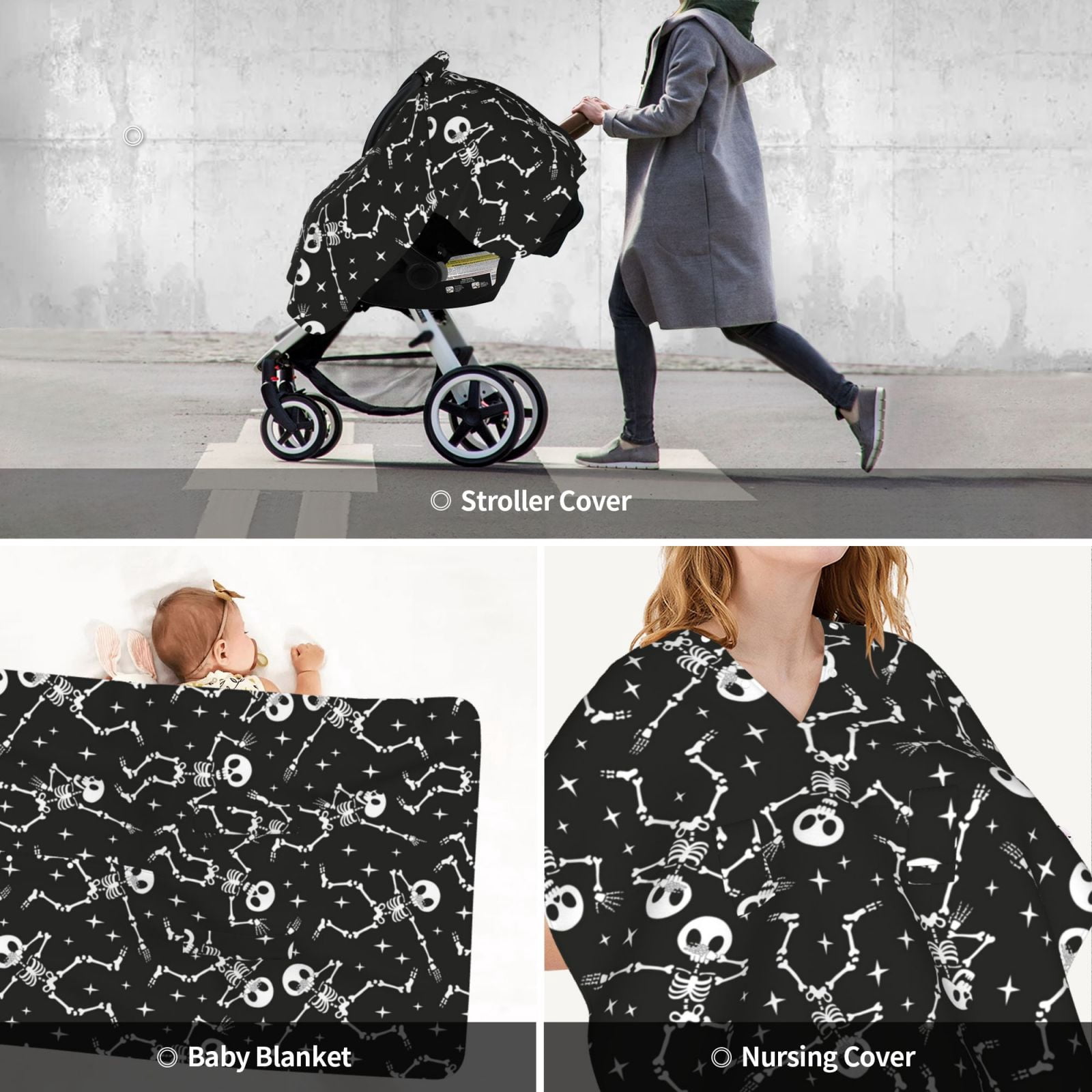 Car Seat Cover Baby - Retro Skeleton Dancing On Halloween Party Breathable Infant Car Seat Cover for Baby Carseat, Lightweight Comfort Baby Essentials Must Haves Newborn Stuff for Girl Boy