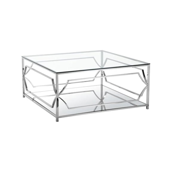 Pangea Home Edward Metal Square Coffee Table with Glass in Silver
