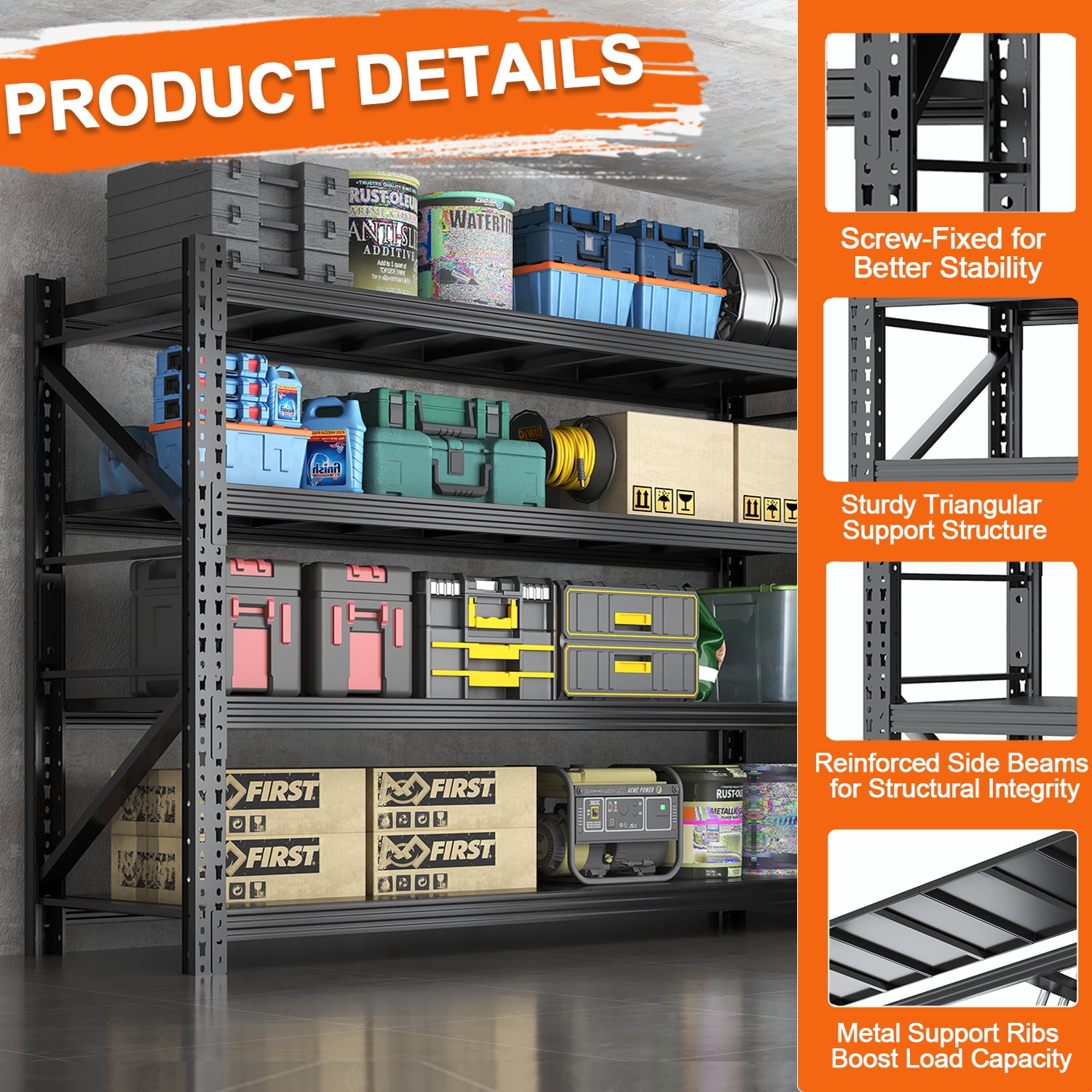 31.5"W Heavy Duty Storage Shelves, 2500LBS Metal Garage Shelving Units, 4 Tier Adjustable Large Industrial Shelves for Warehouse Workshop Basement (31.5"W x 13.8"D x 73.2"H)