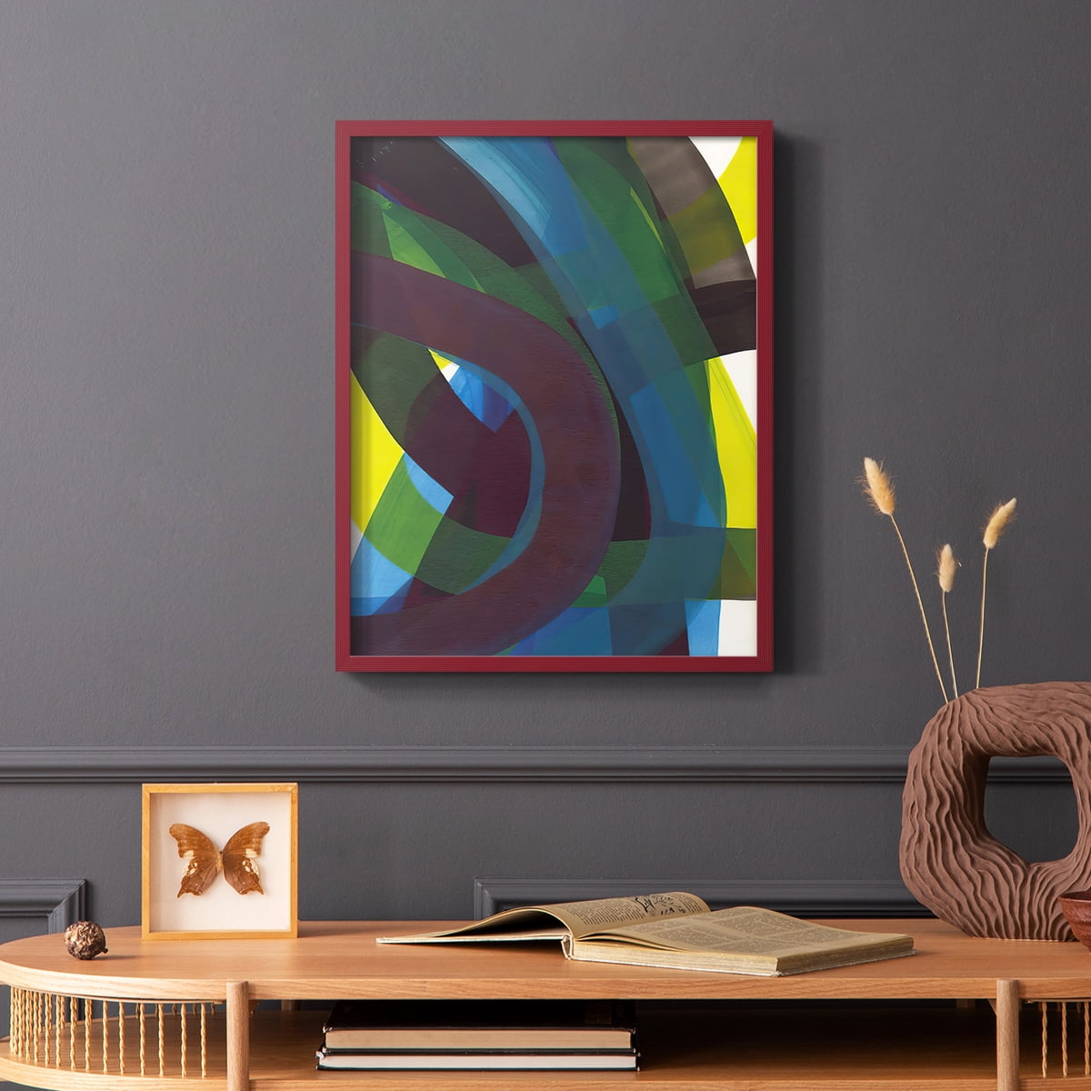 Cool Network II Framed Print in Red Solid Wood Framed Print No Nail Hanging