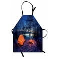 thumbnail image 1 of Forest Apron Dark Night Camping Tent Photo in the Winter on the Snow Covered Lands by the Lake, Unisex Kitchen Bib Apron with Adjustable Neck for Cooking Baking Gardening, Blue Orange, by Ambesonne, 1 of 3