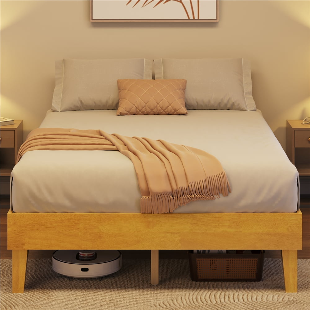 Yaheetech Solid Wood Platform Bed Frame with Wooden Slat Support, Natural Wood, Full