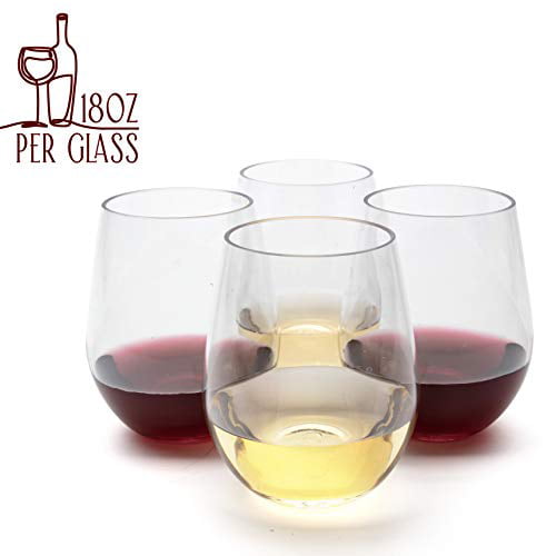 4PCS Reusable BPA Free Plastic Cup for Parties 16oz Unbreakable Shatterproof Stemless Wine Plastic Glasses Premium Wine glasses Garden and Outdoors Weddings Crystal Clear 