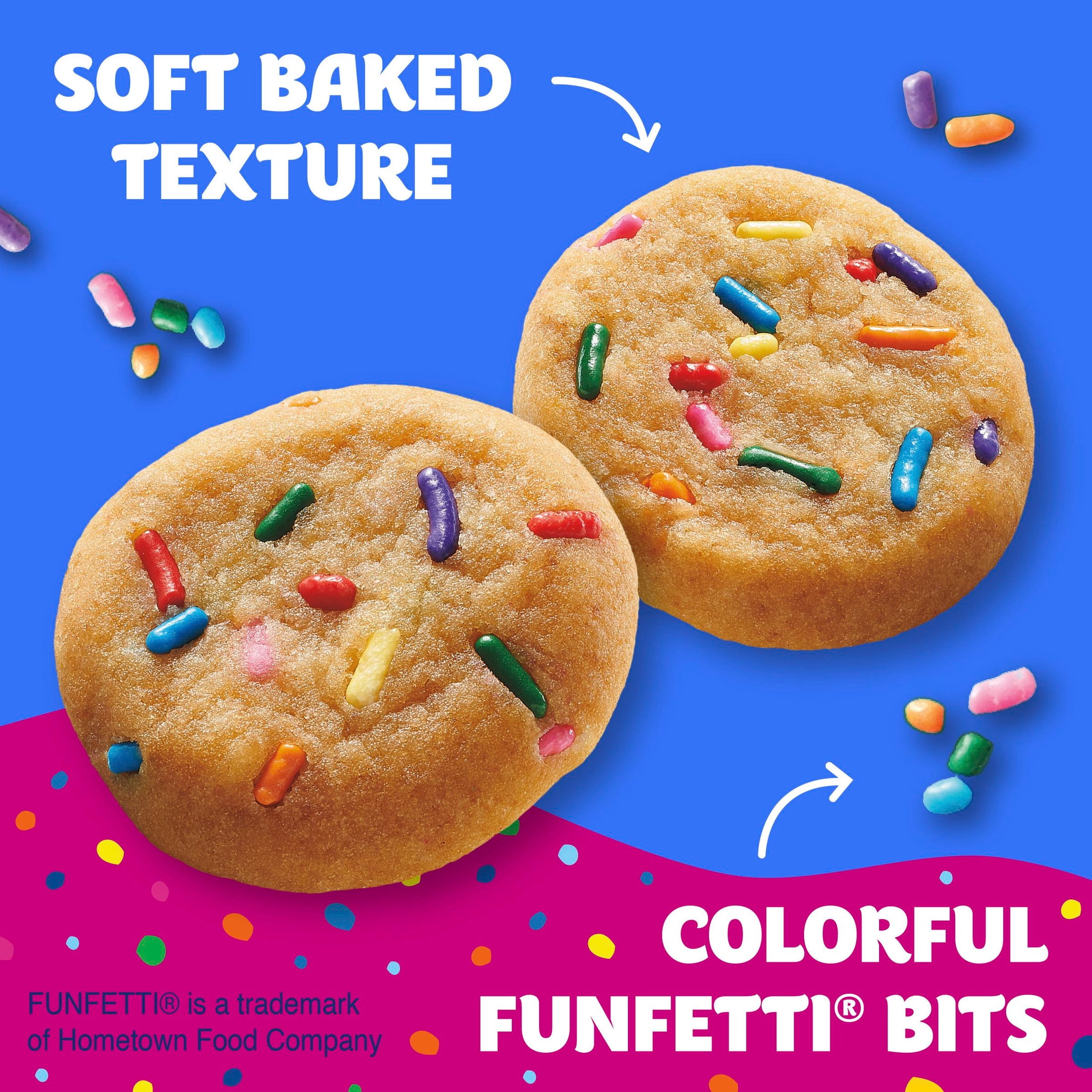 (4 pack) Pillsbury Mini Soft Baked Cookies, Funfetti, Snack Bags, 10 Count, 10 oz