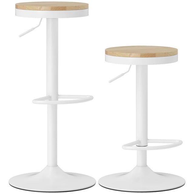 HOMCOM Tabourets de Bar en Bois Ensemble de 2 Tabourets de Bar Pivotants Réglables Blanc Naturel