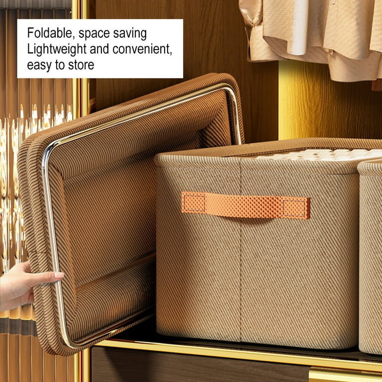 Storage Baskets for Shelves with Metal Frame-2Pack Closet Storage