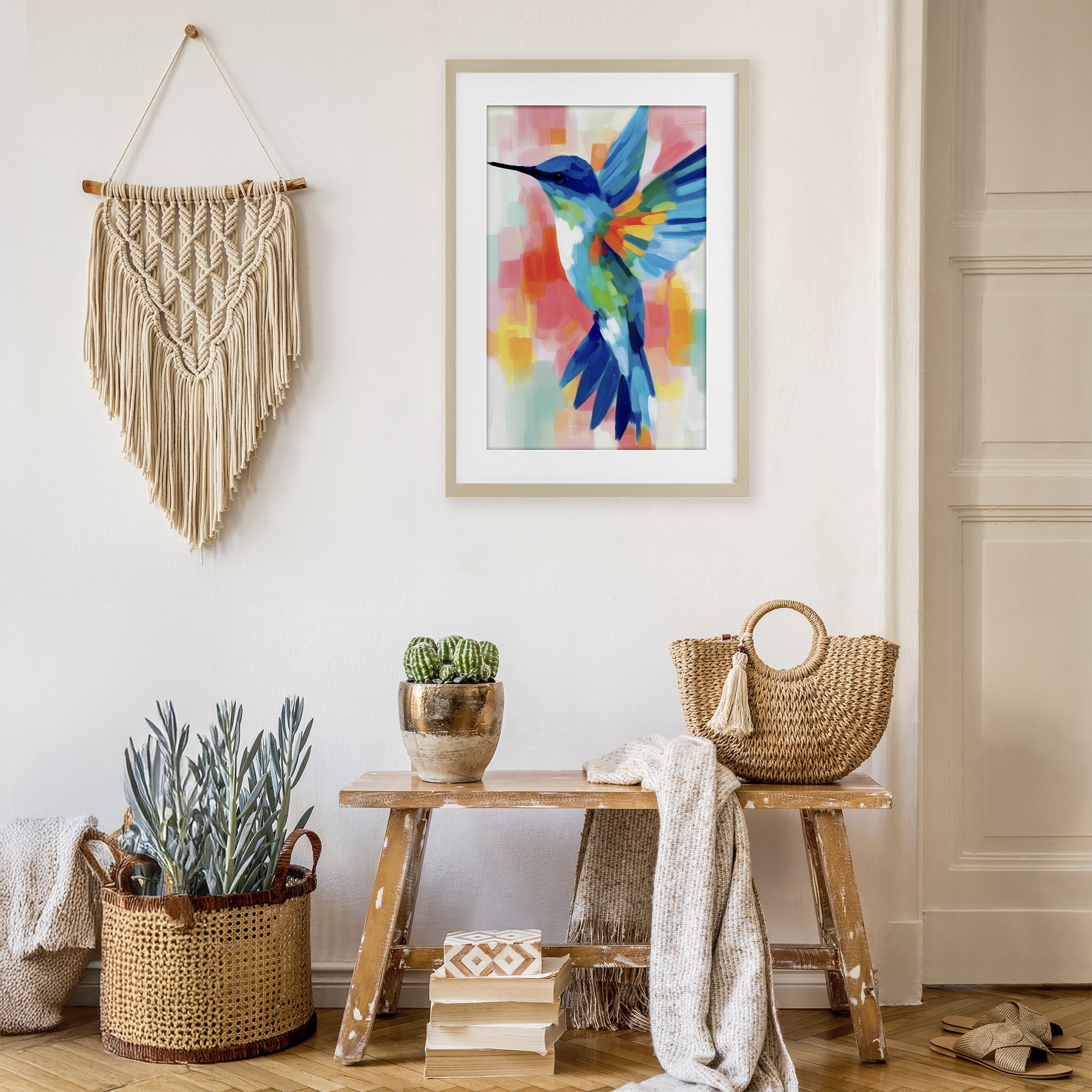 Stupell Industries Blue Hummingbird in Flight Birch Framed Print Under Glass, design by Chromatic Storm Studio