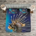 thumbnail image 3 of Ambesonne Ocean Quilted Bedspread Set 3 Pcs, Bubble Fish and Plants, King Size, Blue Brown Purple, 3 of 3