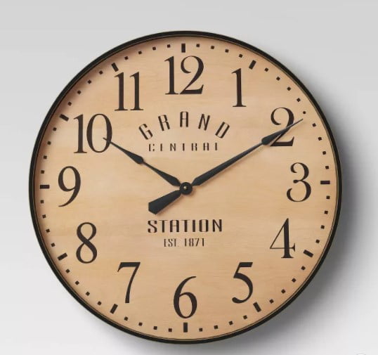 26" Grand Central Station Wall Clock Tan/Black Threshold