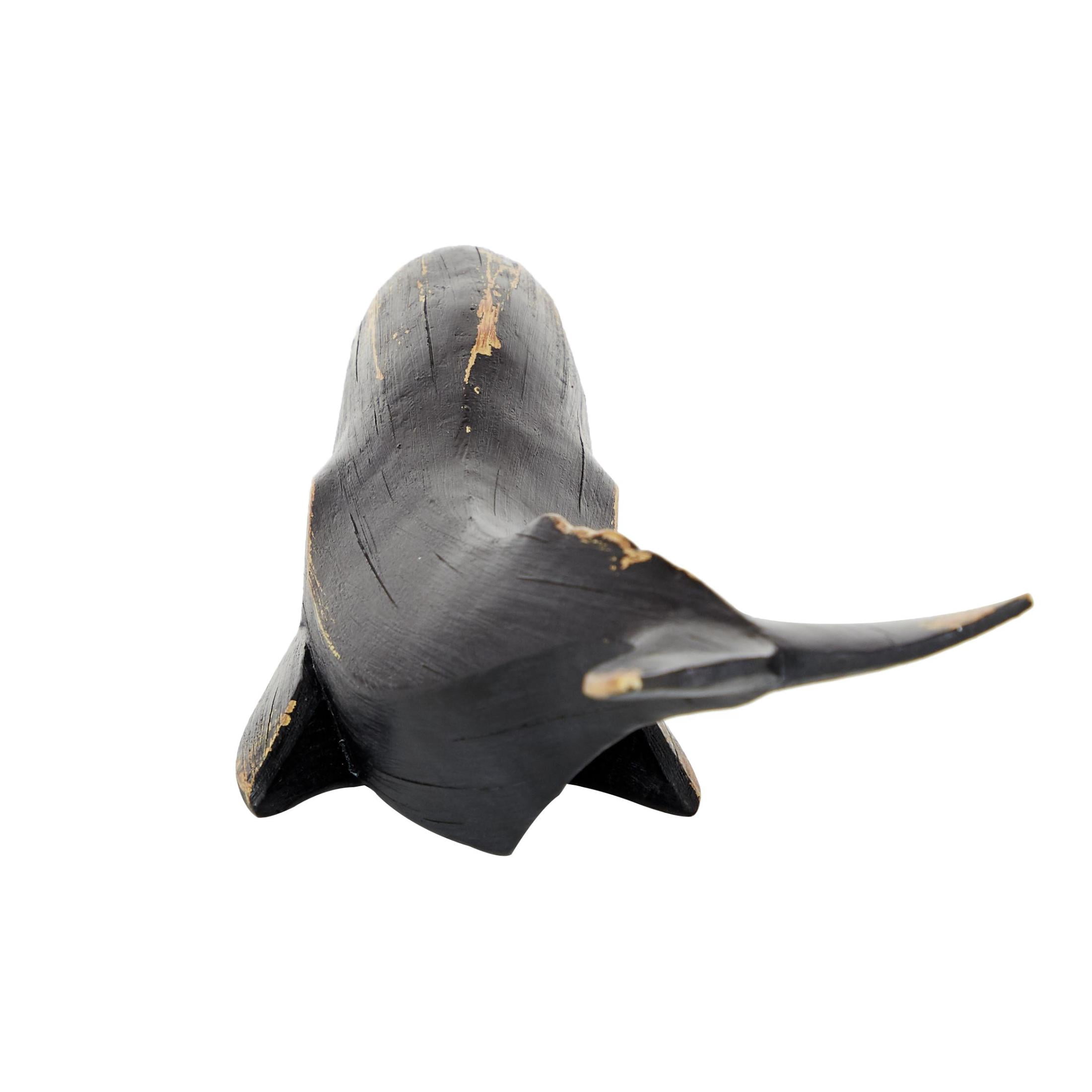 14" x 4" Black Polystone Handmade Whale Sculpture, by DecMode
