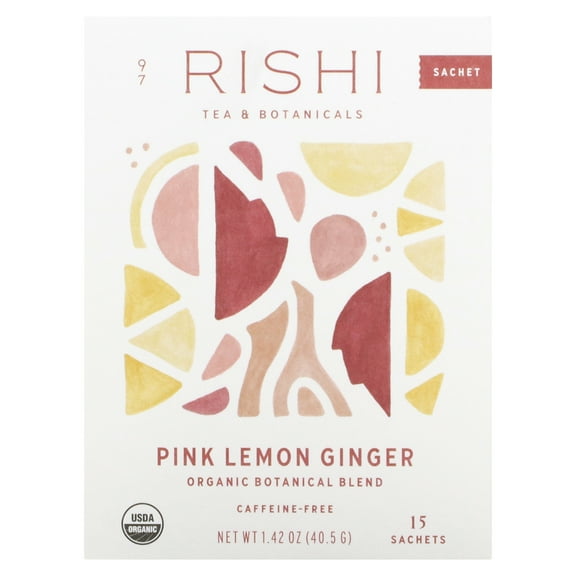 Rishi Tea Organic Botanical Blend, Pink Lemon Ginger, Caffeine Free, 15 Sachets, 1.58 oz (45 g)