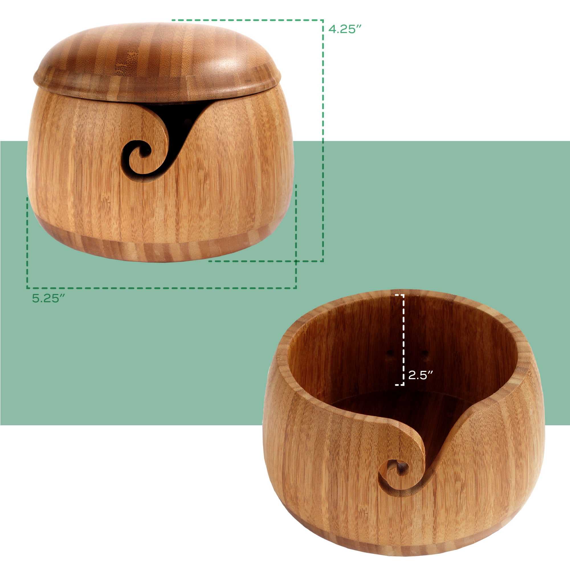 JubileeYarn Bamboo Yarn Bowl with Lid - Holder Knitting Crochet Accessories - Carbonized Brown - 10 Bowls