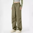 thumbnail image 4 of Wyobmus Womens Parachute Pants Lightweight Quick Dry Hiking Pants Water-Resistant Wide Leg Baggy Pants Y2K Elastic Waisted Track Pants B-Olive Green, 4 of 6