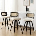 thumbnail image 3 of ANMINY Swivel Counter Height Bar Stools, Set of 2, Upholstered Faux Leather Barstools with Rattan Back, 26" Seat Height Bar Chairs for Kitchen Island, Bentwood Wood Frame, 3 of 11