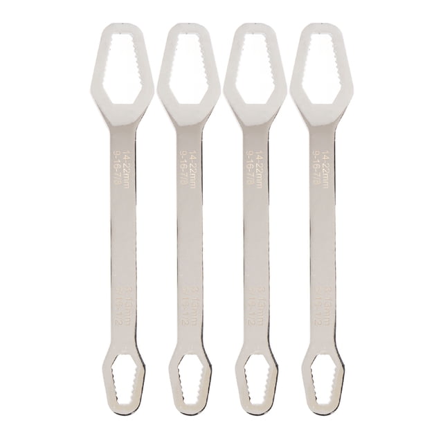 Llave universal de doble extremo de 9,1 pulgadas de largo, 4 unidades, de acero 60HRC, de 8 a 13 mm y de 14 a 22 mm, para uso doméstico e industrial, color plateado.