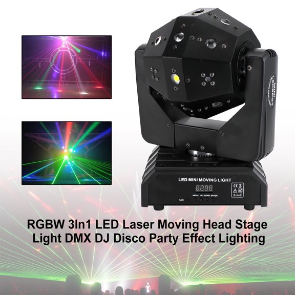 RGBW 3In1 LED Laser Moving Head Stage Light DMX DJ Disco Party Effect Lighting