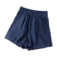 thumbnail image 3 of Admvng Womens Linen Shorts Lace Trim Elastic High Waist Casual Shorts for Vacation, 3 of 6