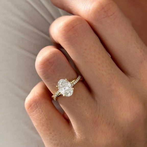 Solitaire Brilliance 1.5 CT Oval Twisted Pave Lab Grown Diamond Engagement Ring for Women 10k Yellow Gold Ring Size 4