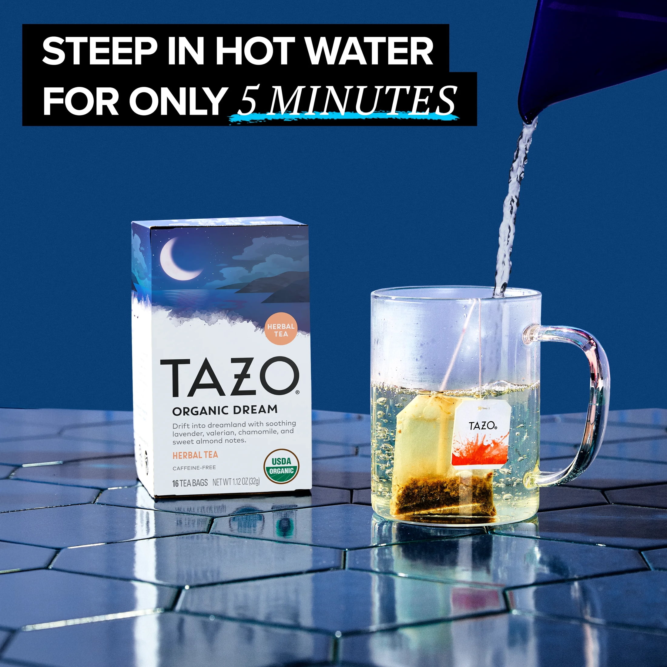 TAZO Organic DREAM Herbal Tea Bags, Caffeine-Free Bedtime Tea, 16 Ct, Pack of 6