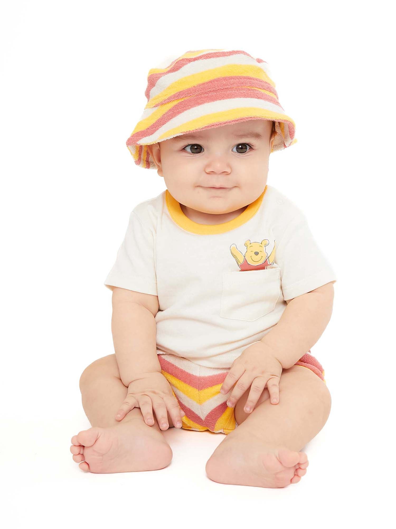 Winnie the Pooh Baby T-Shirt, Terry Shorts and Hat Outfit Set, 3-Pack, Sizes 0-24 Months