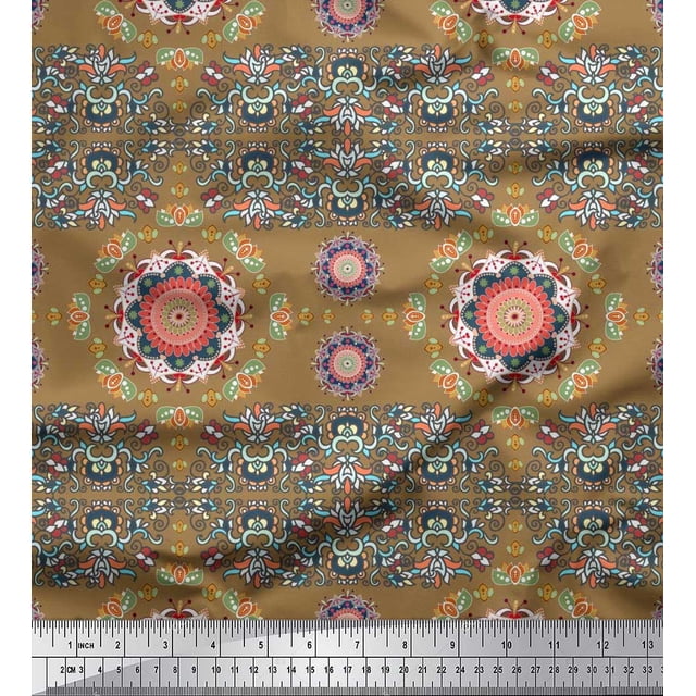 Soimoi Cotton Poplin Fabric Floral Mandala Print Fabric by Yard 56 Inch Wide
