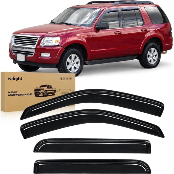 Nilight Tape-On Rain Guards for Ford Explorer 2002 2003 2004 2005 2006 2007 2008 2009 2010, Window Visors Vent Wind Deflectors-4PCS